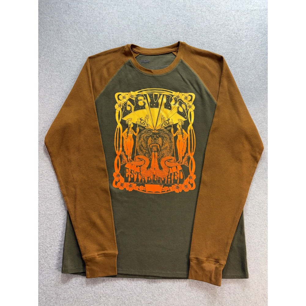 Levis‎ Mens XL Long Sleeve Thermal Raglan Graphic Bear Green Brown 3LDLK3841